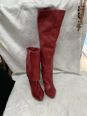Miz Mooz Red Leather Stacked Heel Knee High / Fold Over Boots Women’s US 8 Gayle - Image 1 of 4
