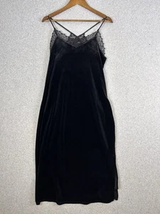 Express Slip Dress Women Medium Black Velvet Lace Trim Sleeveless Lined 90s VTG - Picture 1 of 10