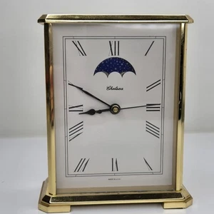 Vintage Chelsea Moon Phase 5.75" Hermle 2100 Brass Mantel Shelf Desk Clock Works - Picture 1 of 19