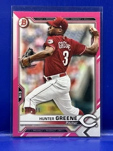 2021 Bowman Prospects Fuchsia #BP127 Hunter Greene #/299 Cincinnati Reds SP - Picture 1 of 2