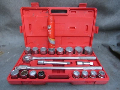 UN BUEN JUEGO DE LLAVES DE VASO GRANDES 21 PIEZAS 19-50mm CON LLAVE DE ACCIONAMIENTO 3/4 Y ESTUCHE - Imagen 1 de 4