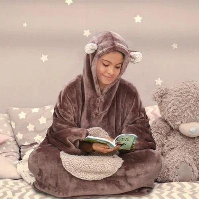 Catalonia Blanket Hoodie Oversized Wearable Sherpa Sweatshirt Pullover Kids Gift - Image 1 of 4