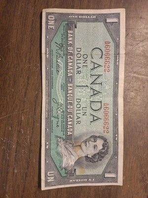 1954 Canada 1 Dollar Bill Mark Of The Beast In Serial Number! - Image 1 of 3