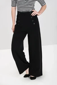 NWoT Hell Bunny Carlie Wide Leg Pants Black Women's size Large Sailor Style - Picture 1 of 6