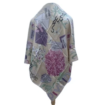 Y1# Longchamp Silk Scarf Floral Pensée Pivoine Narcisse Print Rare - Image 1 of 4