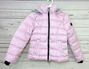 SAGE Collective Youth Girls Faux Fur Hooded Puffer Jacket Coat Pink Size S - Picture 1 of 9