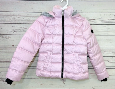 Puffer Jacket Coat SAGE Collective Youth Girls Size S Faux Fur Hooded Pink NEW - Image 1 of 4