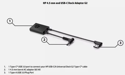 Adaptador de base original HP 4,5 mm y USB L01515-001 PLC: L02463-001 Foto 1 de 3