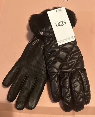 UGG Quilted All Weather Glove w/Leather Palm~BLK~L/XL Fur Cuff~NWT MSRP $85! - Image 1 of 4
