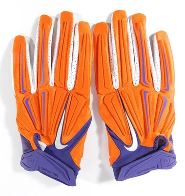 Clemson Tigers #70 Issued Nike Superbad 3 Orange/Orchid Size 4XL Gloves - Image 1 of 4