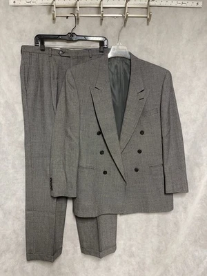 Evan Picone Suit Men 40R 42R Birds Eye Double Breasted Wool Winter Flannel 35X32 - Image 1 of 4