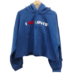 NWT Levi’s Women's Raw Cut Cropped Logo Hoodie Sweatshirt Blue Size XL New - Picture 1 of 6