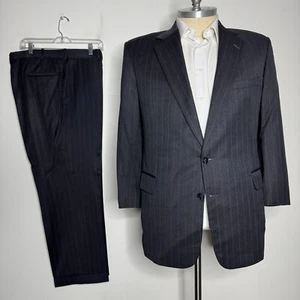 Tom James Men's 44R Gray Wool Two-Piece Suit 36W Pants Stripe - Picture 1 of 14