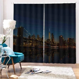 City Light Flicker Bridge 3D Blockout Photo Print Curtain Fabric Curtains Window - Imagen 1 de 10