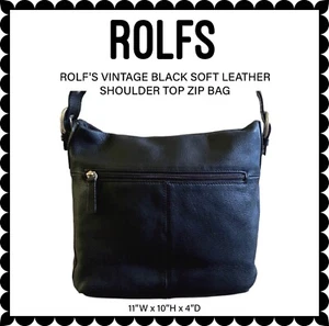 ROLF'S VINTAGE BLACK SOFT LEATHER SHOULDER TOP ZIP BAG EXCELLENT CONDITION! - Picture 1 of 16