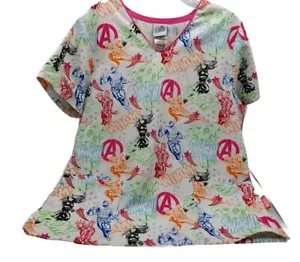 Marvel Avengers Assemble Scub Top Women's Size Medium M Medical Short Sleeve - Picture 1 of 9