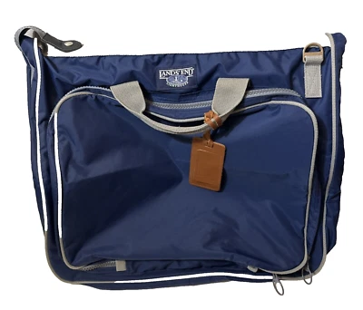 VTG LANDS END Lighthouse Nylon Foldable Garment Travel Bag Blue & Gray Made USA - Image 1 of 4