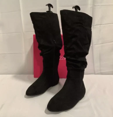 Botas holgadas para mujer talla 11 ShoeDazzle LaryaE negras punta almendra hasta la rodilla cremallera Foto 1 de 4