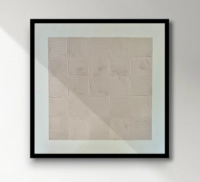 Pintura en lienzo boho tejido canasta caracola rosa neutro texturizado - arte 20x20 Foto 1 de 4