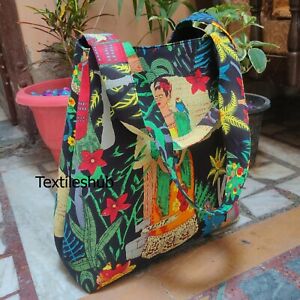 Indian Cotton Black Frida Kahlo Handbag Shoulder Bag Women's Beach Towel Bags US