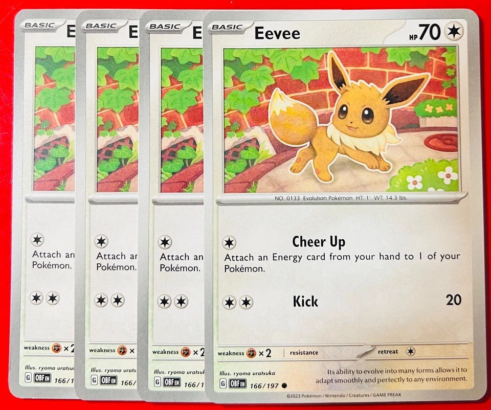 4x Eevee 166/197 Pokémon TCG Obsidian Flames NM Playset Common Lot - Image 1 of 1
