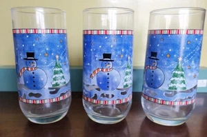 Set 3 bicchieri alti natalizi natalizi pupazzo di neve strisce trasparenti vintage - Foto 1 di 4