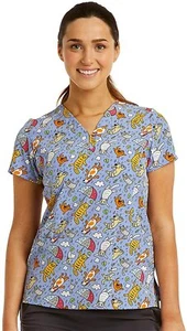Maevn Women's Stretch Print Scrub Top 1767-PPD Playful Puddles V-Neck S to XL - Picture 1 of 3