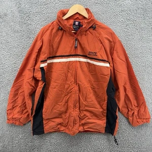 Chaps Ralph Lauren Jacket Mens L Orange Windbreaker Nylon Zipper Hidden Hood VTG - Picture 1 of 9