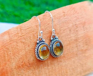 Partywear Citrine Gemstone Earing Handmade 925 Sterling Woman Boho Earring RJ041 - Picture 1 of 4