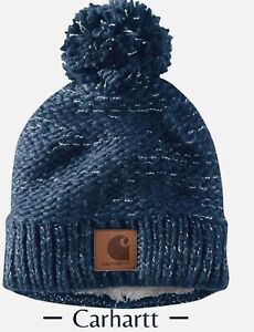 Carhartt Rib Knit Sherpa Lined  Pom Pom Beanie Hat Teal One Size New