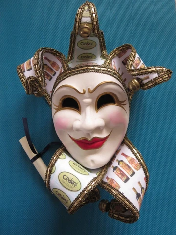 Authentic Venetian Jester Ceramic Face Wall Mask, Handmade in Italy, Limited Ed Cover