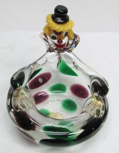 A SMOKING CLOWNS MURANO GLASS ASHTRAY - Picture 1 of 4