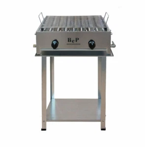 GRIGLIA BARBECUE INSERTO CAMINETTO A GPL IN ACCIAIO A DUE FUOCHI CON TAVOLINO - Foto 1 di 3