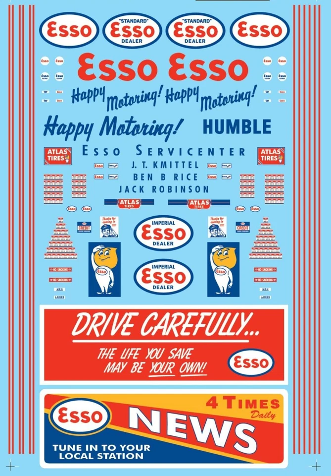 Microscale 60-959 N Esso Service Station (1946-1965) Gas Station Diorama Decals - Image 1 of 1