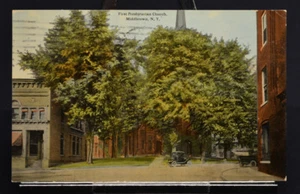 First Presbyterian Church Middletown NY 1914 Early Cars Original Steeple - Bild 1 von 3