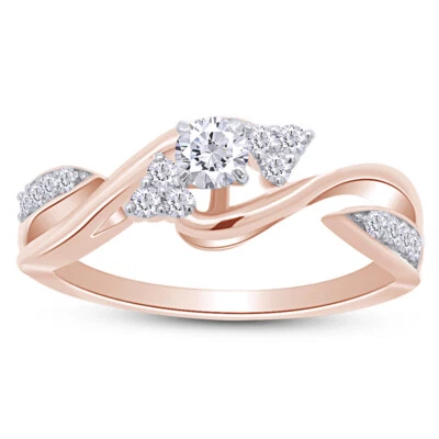 1/3 CT. T.W. Juego nupcial con vástago torcido de diamante CERTIFICADO en oro rosa de 10 quilates Foto 1 de 4