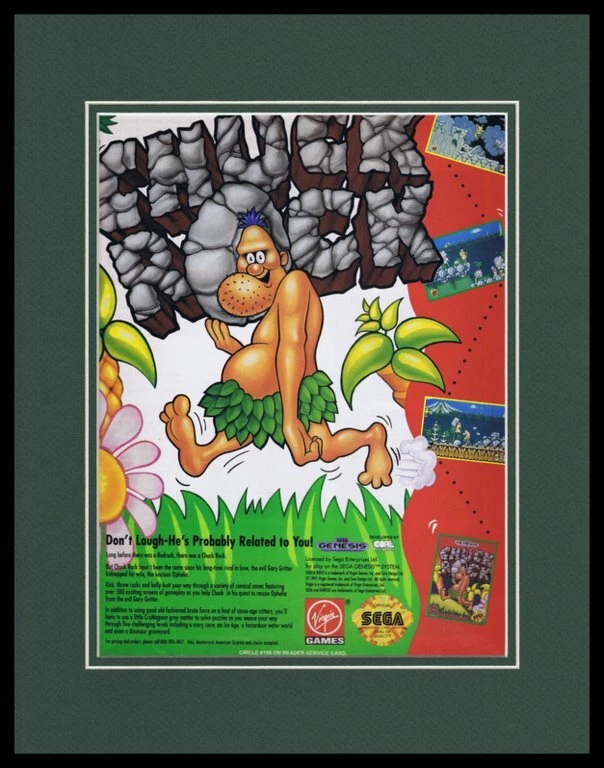 Chuck Rock 1992 Sega Genesis Framed 11x14 ORIGINAL Vintage Advertisement  - Image 1 of 1