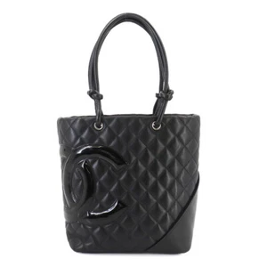 CHANEL Cambon Line Medium Tote Bag Leather Enamel Black A25167 Purse 90240730 - Photo 1 sur 11