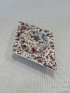 Vintage Mid Century Red Blue Splatter Drip Glaze Ceramic Ashtray - Picture 1 of 12