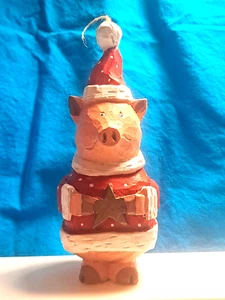 Wooden Pig Holding a Star Christmas Decoration Midwest of Cannon Falls 6.5" - Picture 1 of 12