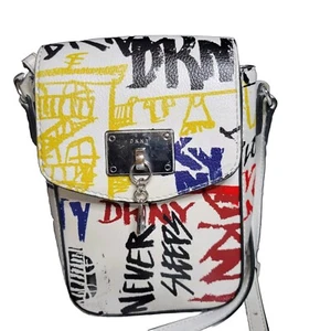 Graffiti Print DKNY Small Crossbody Purse Bag 7.5 X 5 X 2 Adjustable Strap - Picture 1 of 13