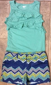 Crazy 8 Girls Chevron Jean Shorts size 10 & Ruffle Tank Top size M (7/8) - Picture 1 of 4