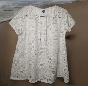 🏖️Dotti weißer Strand Badeanzug Überwurf Oberteil offen Strick Krawatten Pool Damen XL - Bild 1 von 8