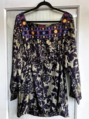 Johnny Was Women's 100% Silk Blouse, Shirt , Top, Gathered Empire Waist Size XL - Image 1 of 4