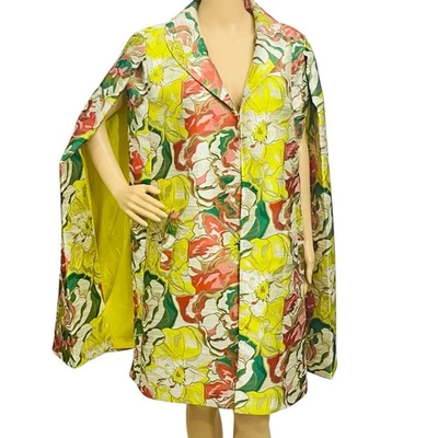 Ashro Cape Textured Cheri Multicolor Tropical Jacquard Jacket Dress Sz 16 - Image 1 of 4