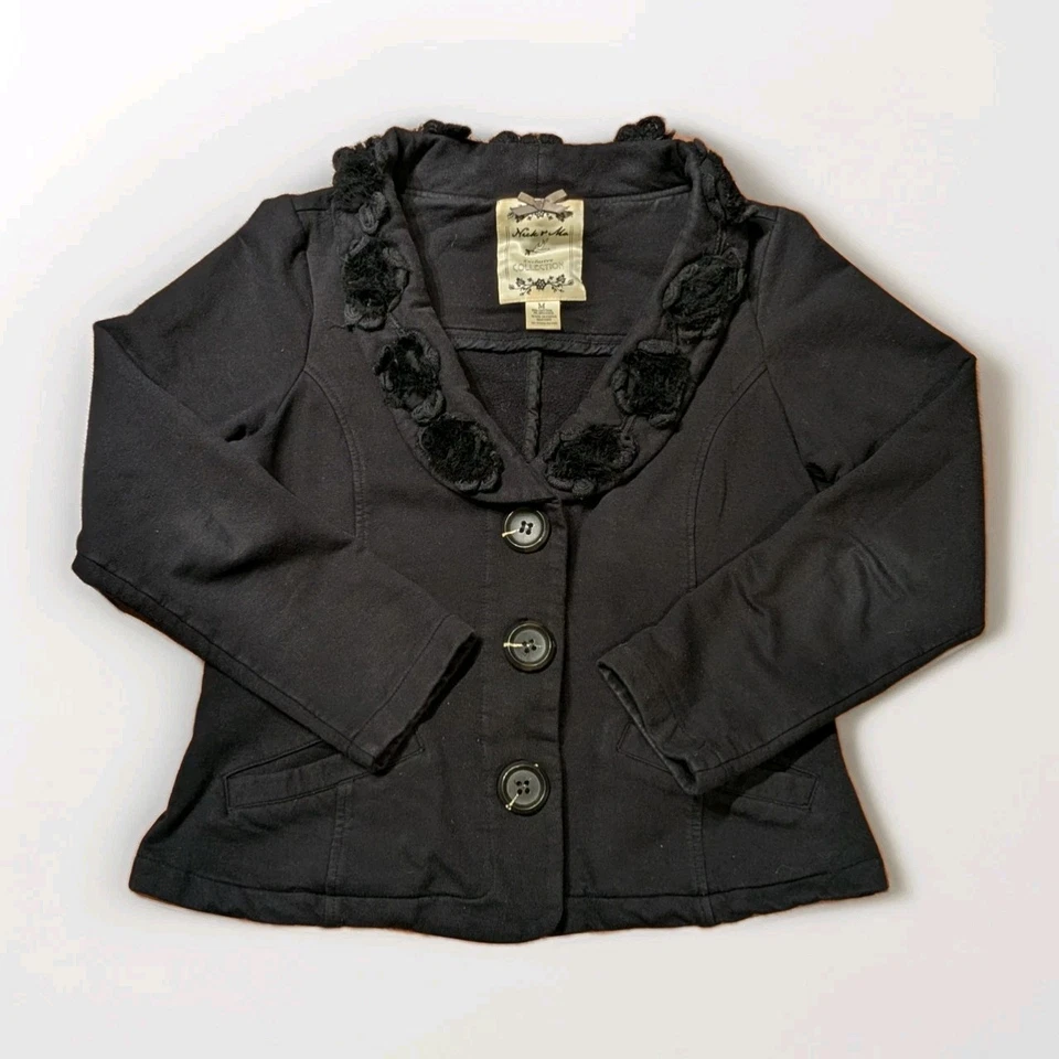 Nick & Mo Black Rosette Jacket Medium – Anthropologie Style Romantic Cottagecore - Image 1 of 4