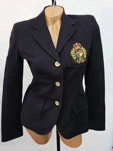 Ralph Lauren Encrusted Crest Black Cotton Blend Lined Blazer Wm's 2P MSRP $220 - Picture 1 of 8