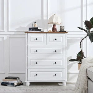 White Dresser w/Tall Chest Drawers,Wood Storage Cabinet for Living Room, Office - Picture 1 of 8