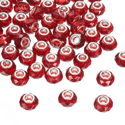 50Pcs 14mm Large Hole Acrylic Beads Red European Loose Faceted Bead Foto 1 de 4