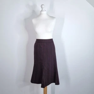 East Skirt Burgundy Work Fit & Flare Wool Blend Pinstriped Lined Office Knee 14 - Picture 1 of 8